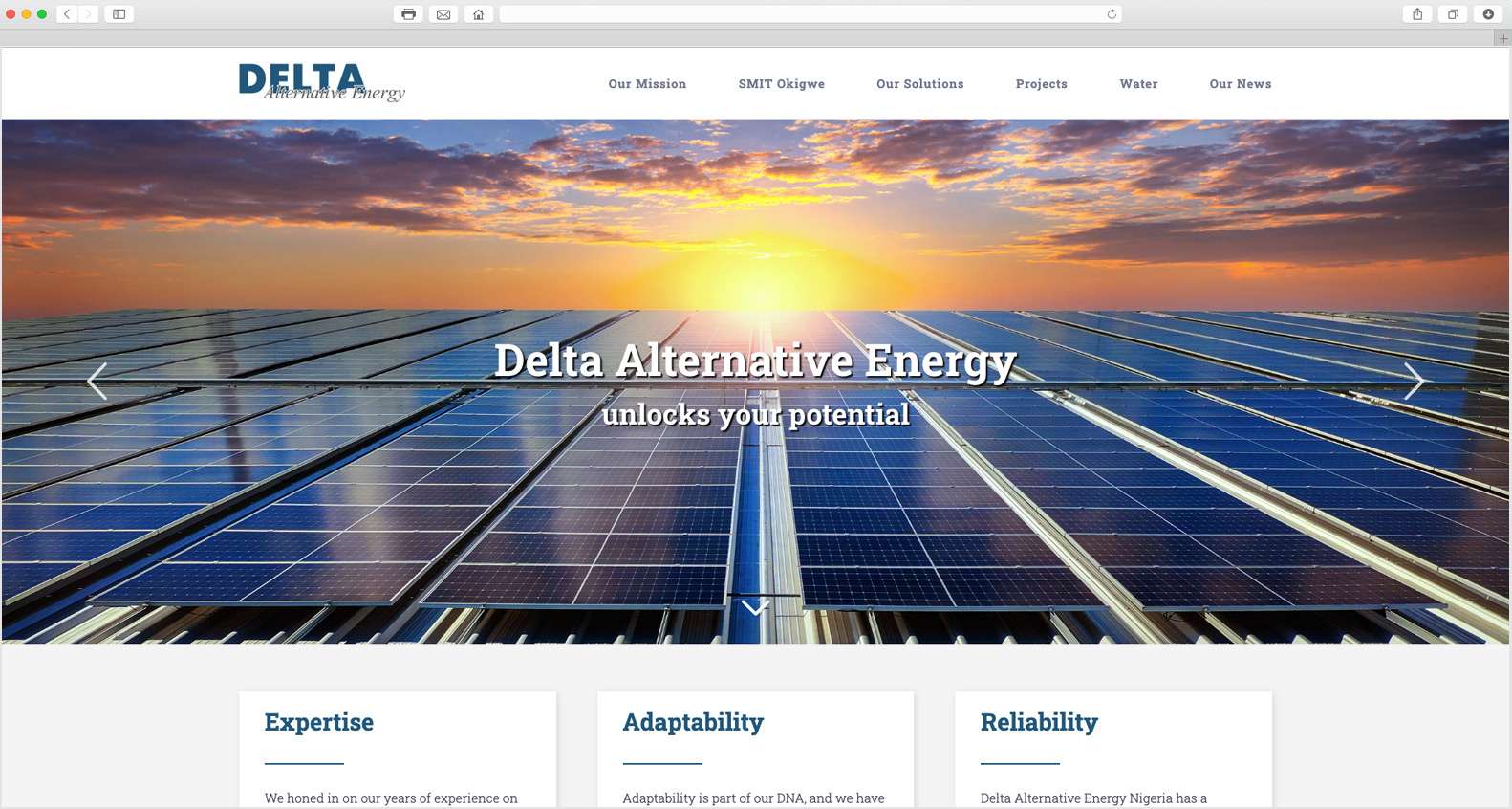 კომპანია Delta Alternative Energy პროექტის ვებ-საიტი